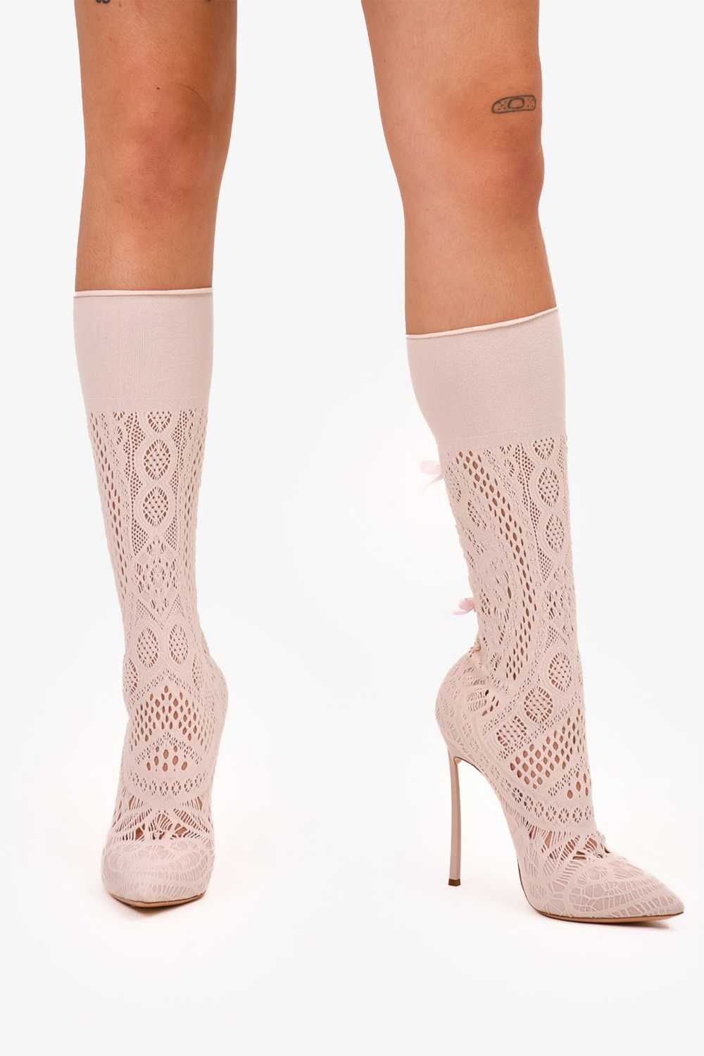 Casadei Pink Ribbon Detailed Sock Style Ankle Boo… - image 3