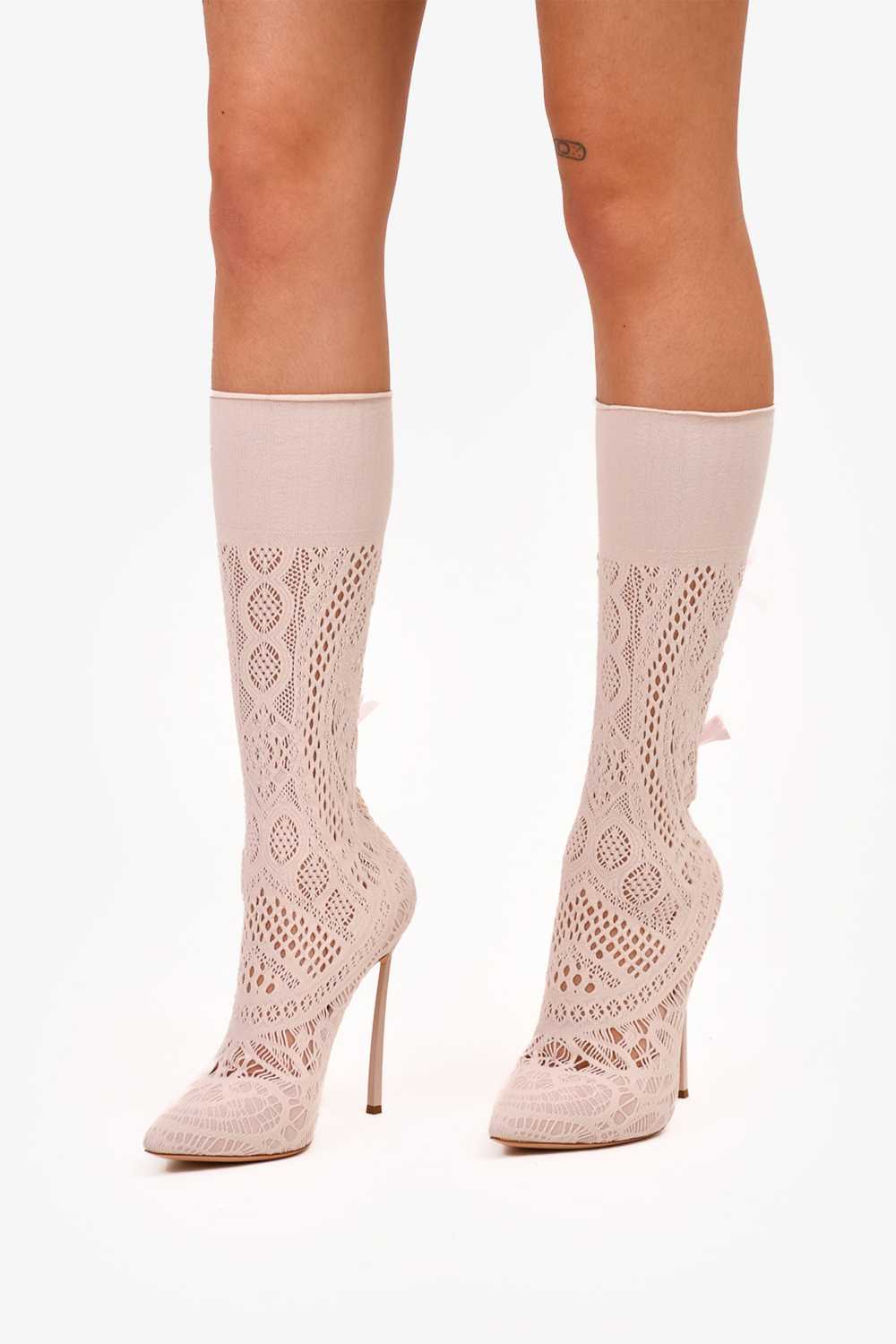 Casadei Pink Ribbon Detailed Sock Style Ankle Boo… - image 4