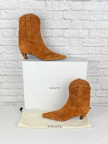 KHAITE Suede Dallas Ankle Boots, size 37.5, Carame