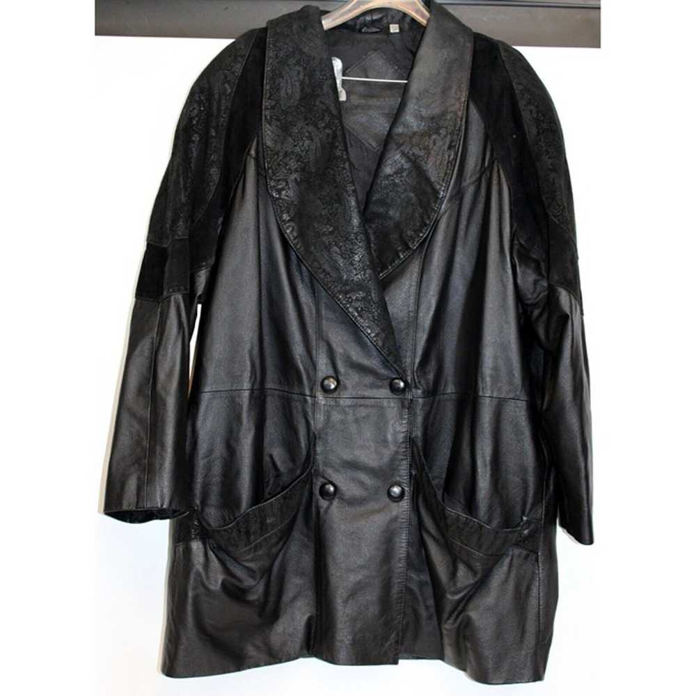 Vtg 80s Preston & York Leather Coat sz XL BLack E… - image 1