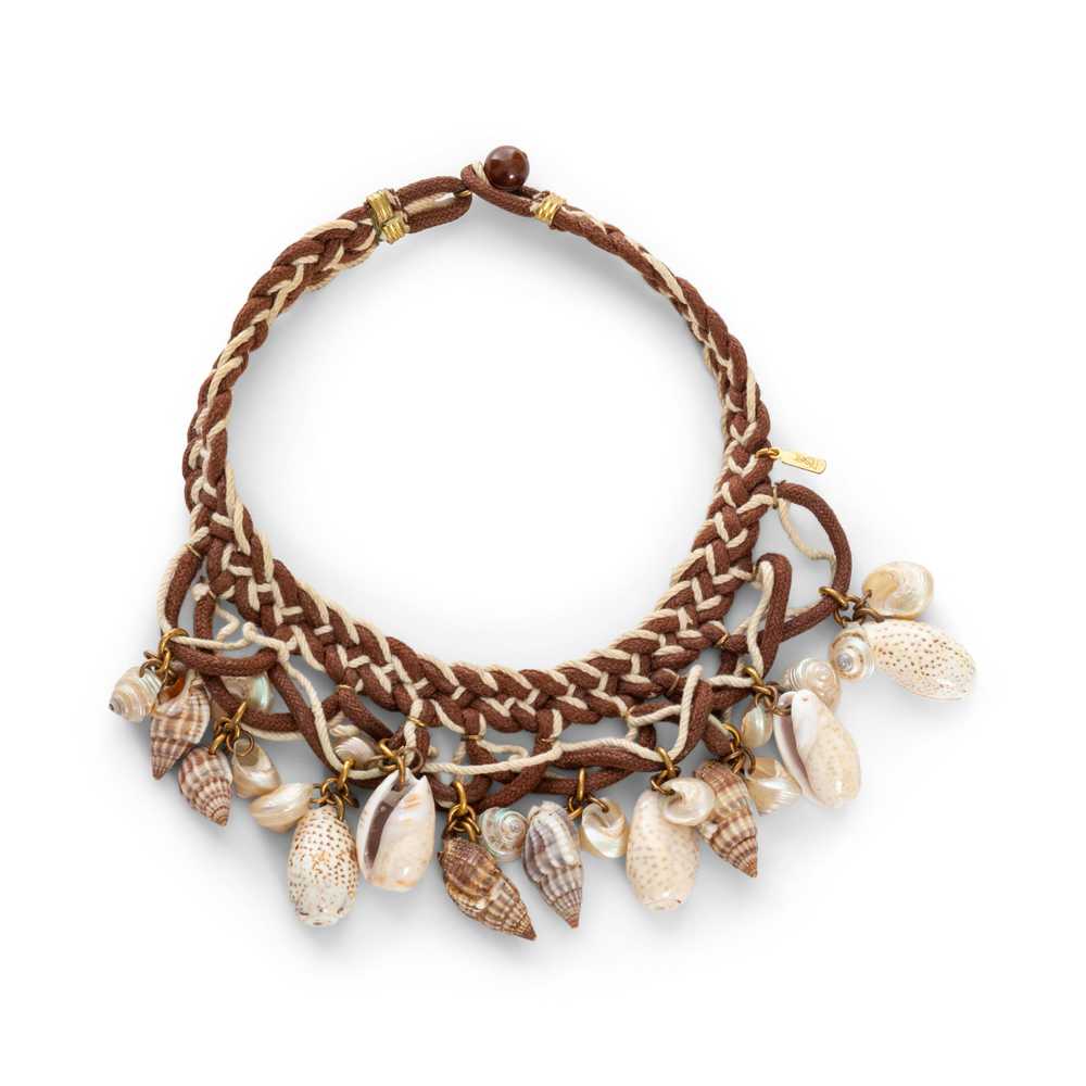Vintage Brown and Cream Braided Shell Necklace - image 1