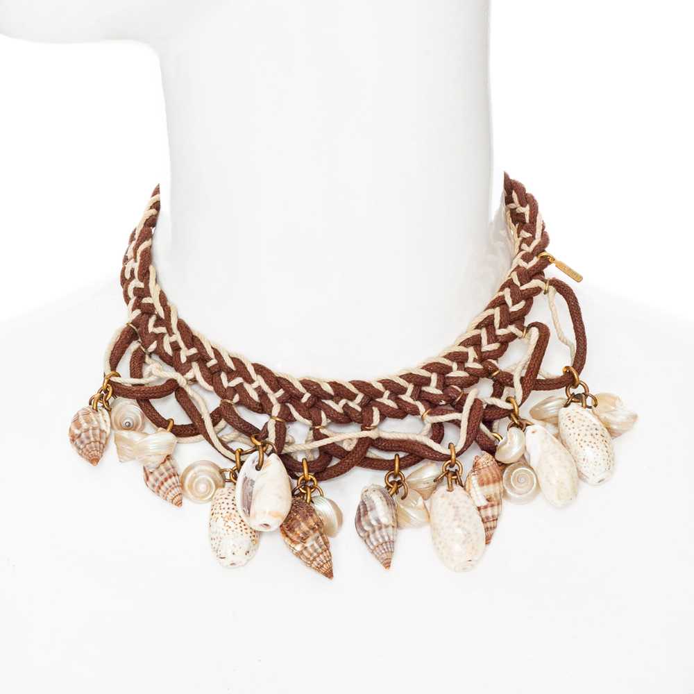 Vintage Brown and Cream Braided Shell Necklace - image 2