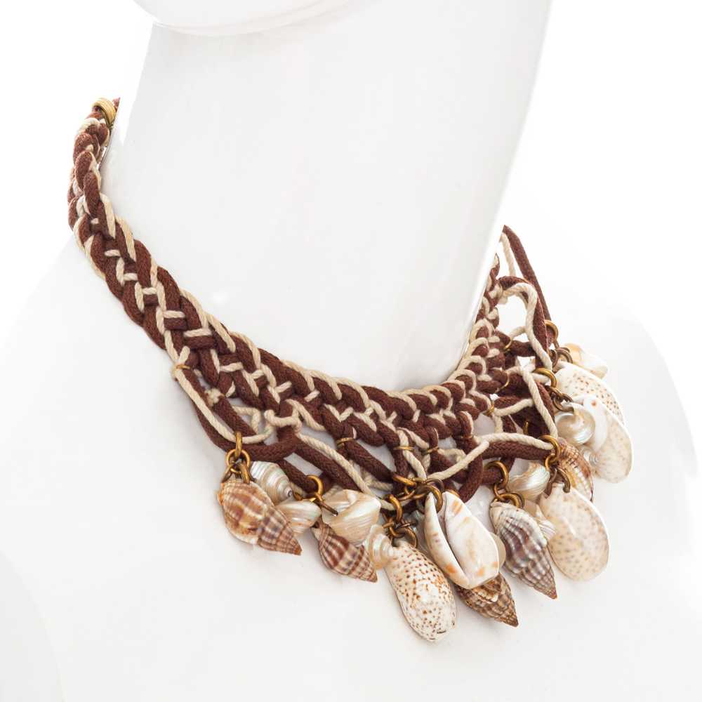 Vintage Brown and Cream Braided Shell Necklace - image 3