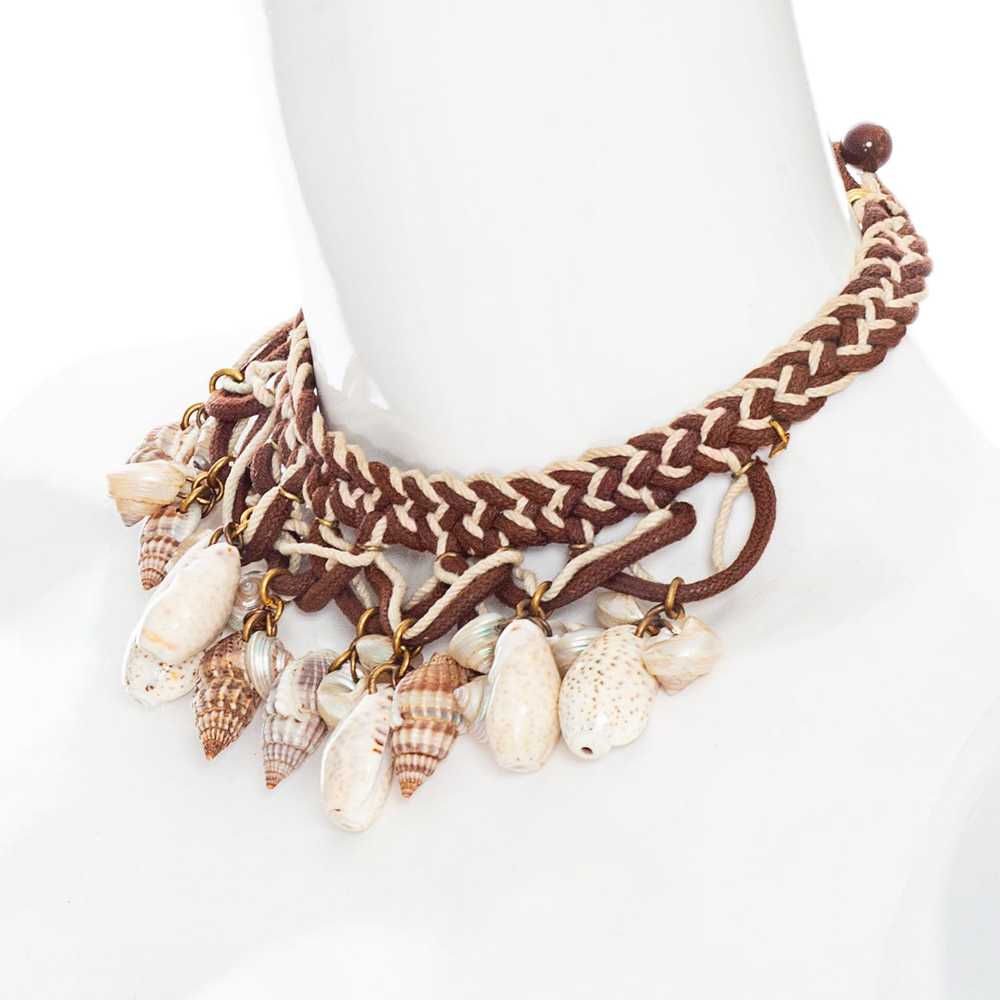 Vintage Brown and Cream Braided Shell Necklace - image 4