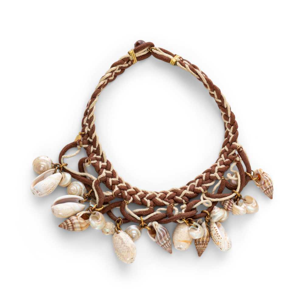 Vintage Brown and Cream Braided Shell Necklace - image 6