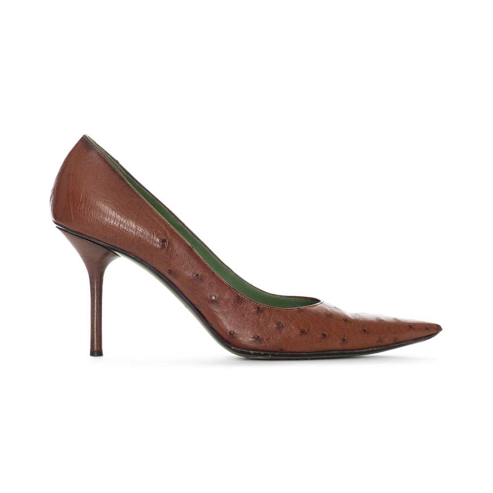 Vintage Brown Ostrich-Embossed Leather Pumps 9 - image 1
