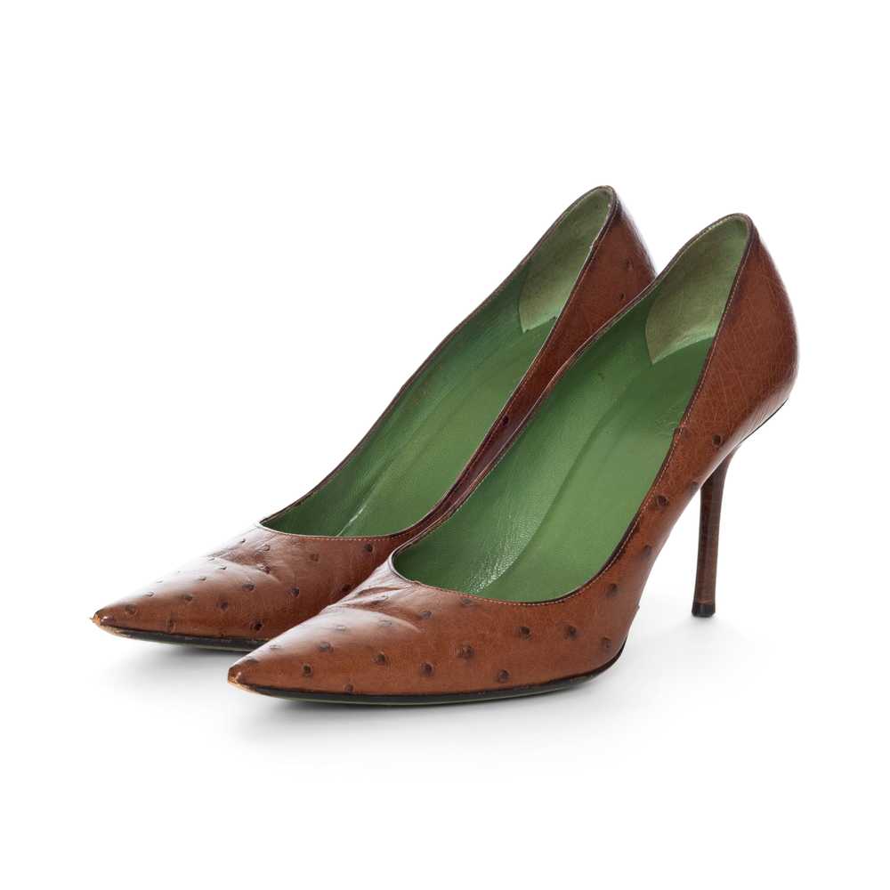 Vintage Brown Ostrich-Embossed Leather Pumps 9 - image 2