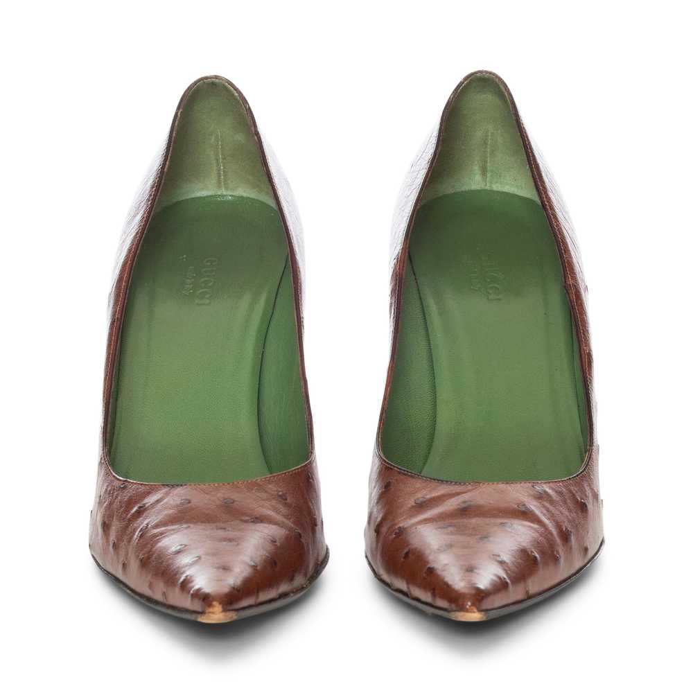 Vintage Brown Ostrich-Embossed Leather Pumps 9 - image 4