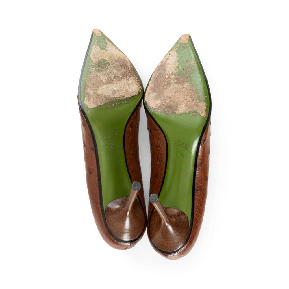 Vintage Brown Ostrich-Embossed Leather Pumps 9 - image 7