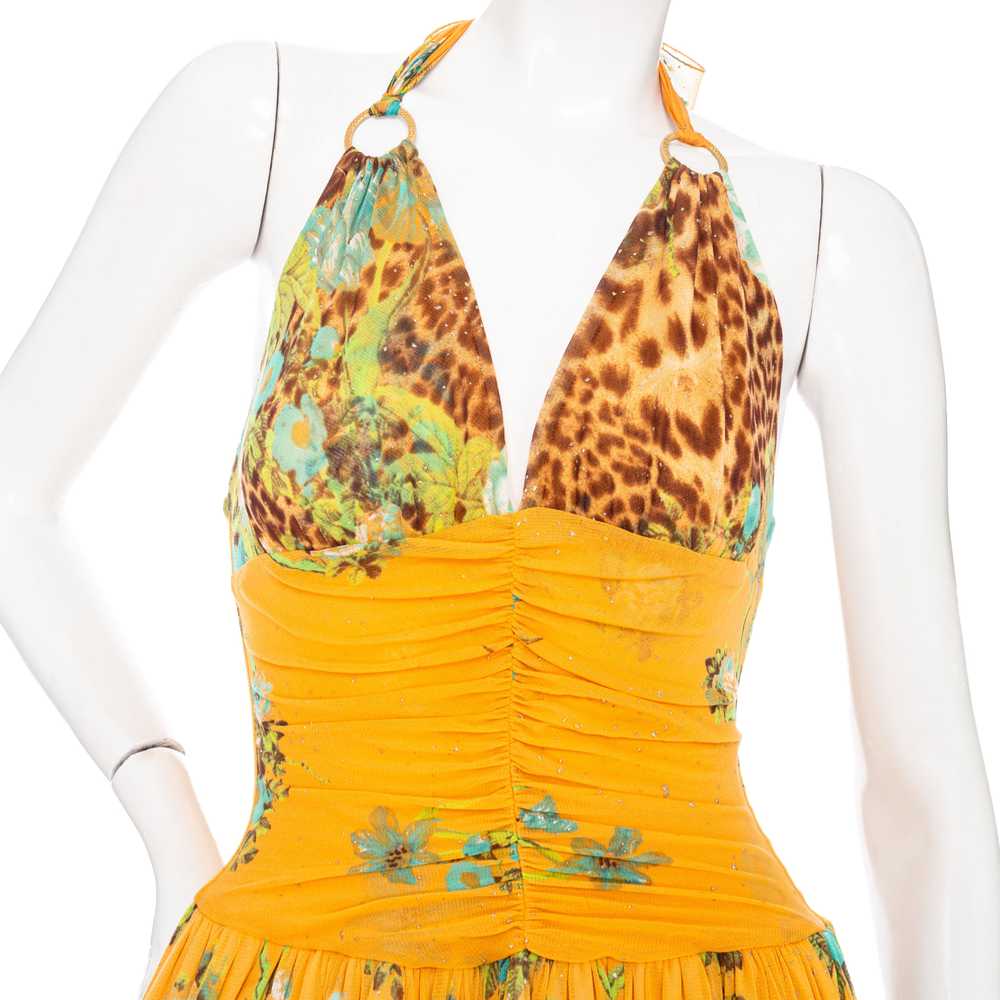 Vintage Orange Leopard and Floral Print Mesh Halt… - image 5