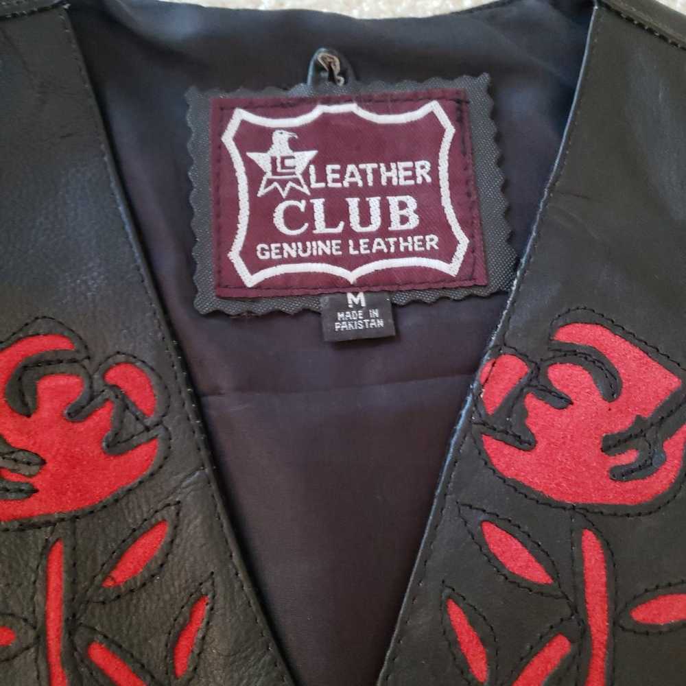 Vintage Leather Club Black Fringe Vest with Roses - image 4
