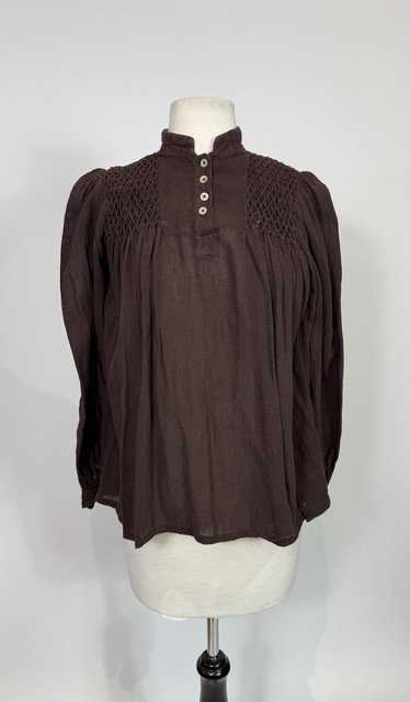1970s Brown Indian Cotton Boho Blouse - image 1