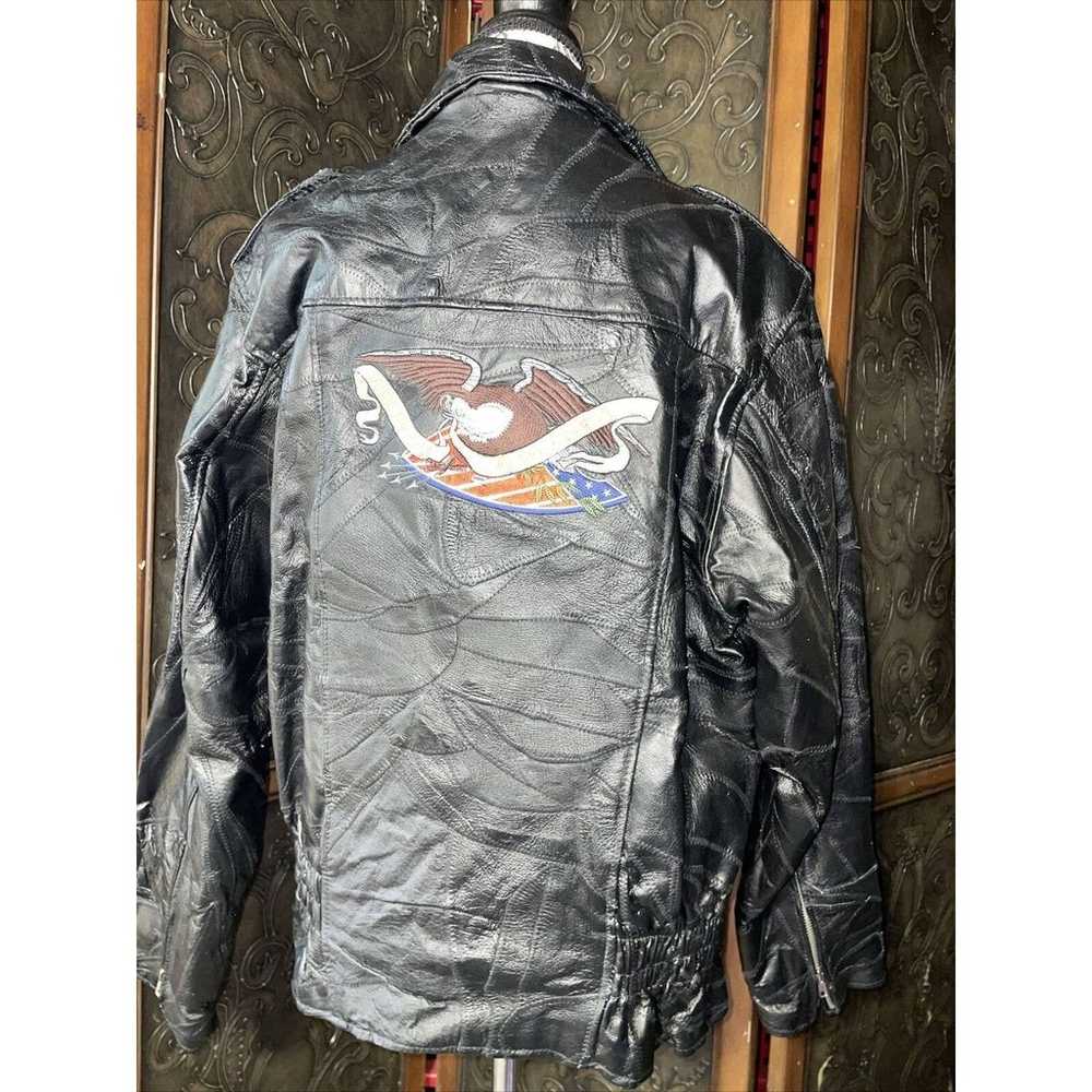 God Bless America Black Leather Jacket with Eagle… - image 1