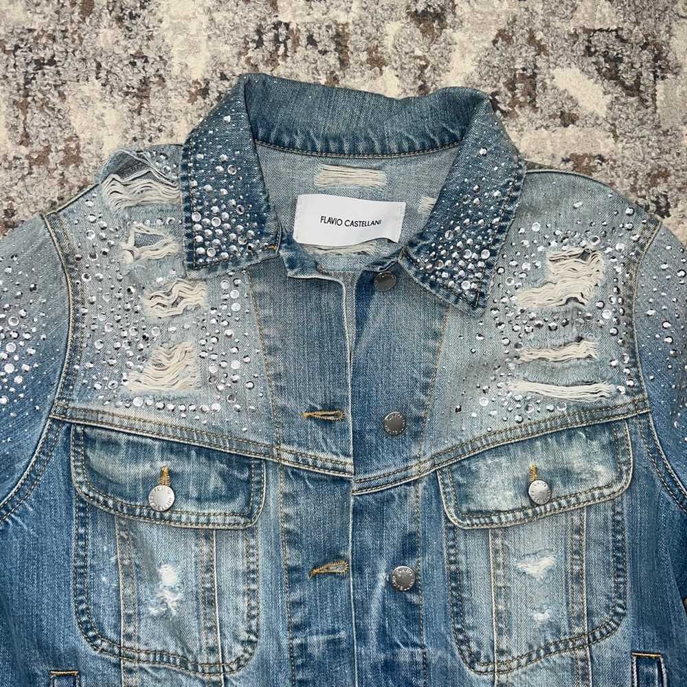 Flavio Castellani Rhinestone Denim Jean Jacket - image 2