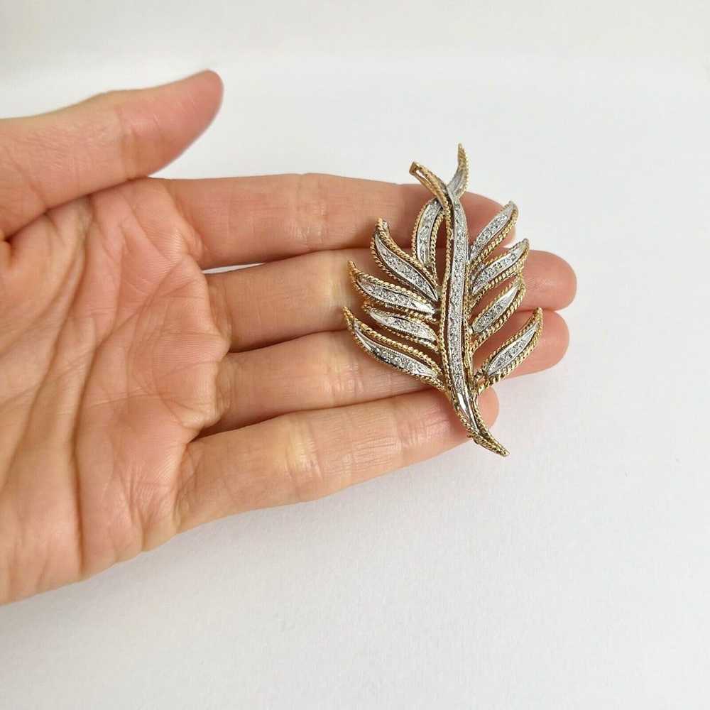 Vintage 1960's Diamond Two-Tone Leaf Branch Brooc… - image 3
