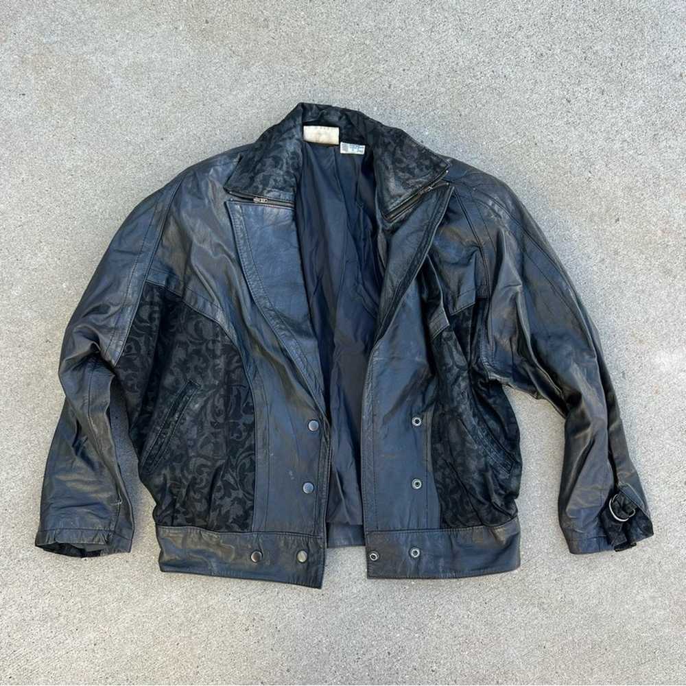 Vintage 80s Now Next genuine leather black Moto b… - image 1