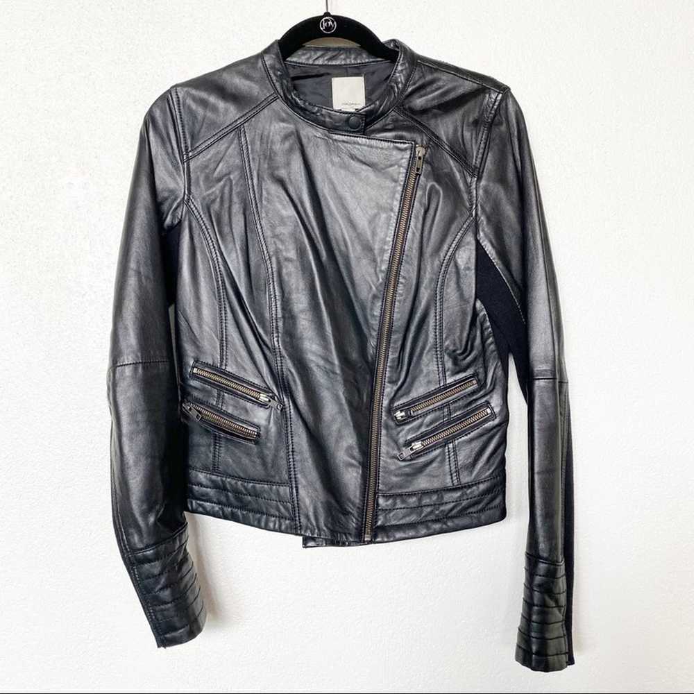Halogen Black Leather Moto Jacket Size Small - image 1