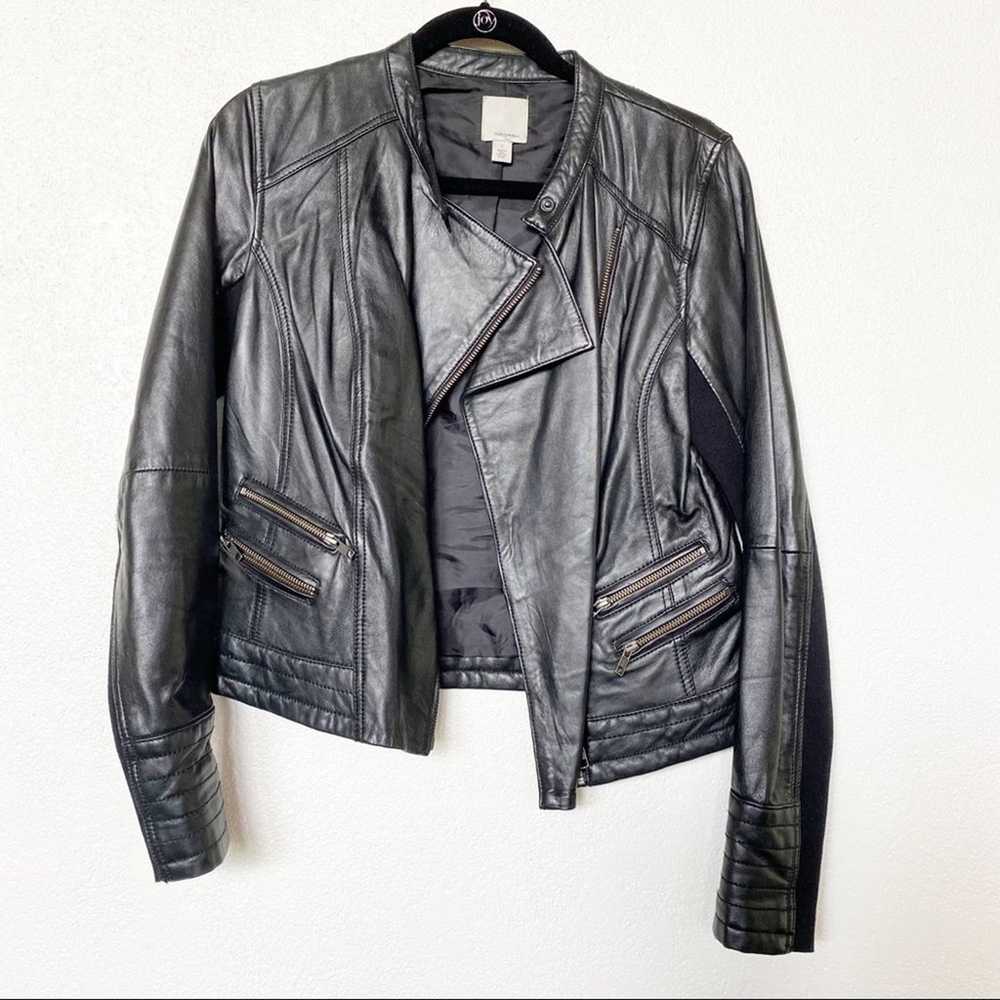Halogen Black Leather Moto Jacket Size Small - image 2