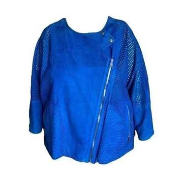 Women's blue genuine suede leather vintage jacket - image 1