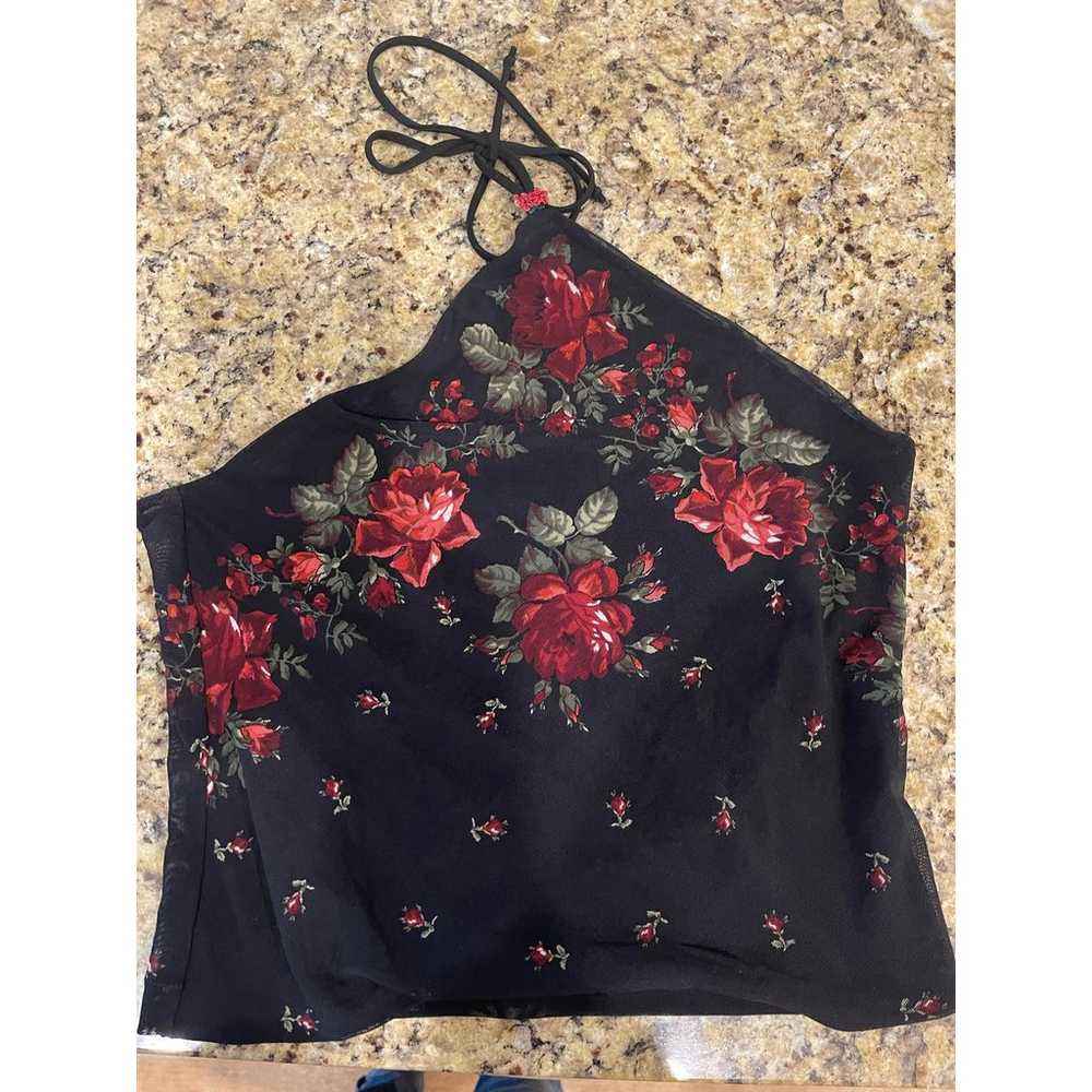 Camisole midriff sheer  black red roses halter ti… - image 1