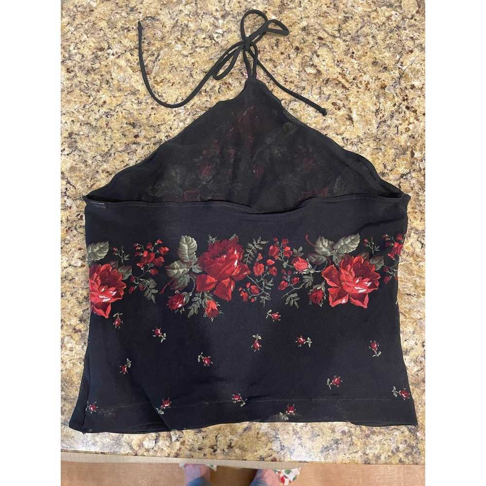 Camisole midriff sheer  black red roses halter ti… - image 2