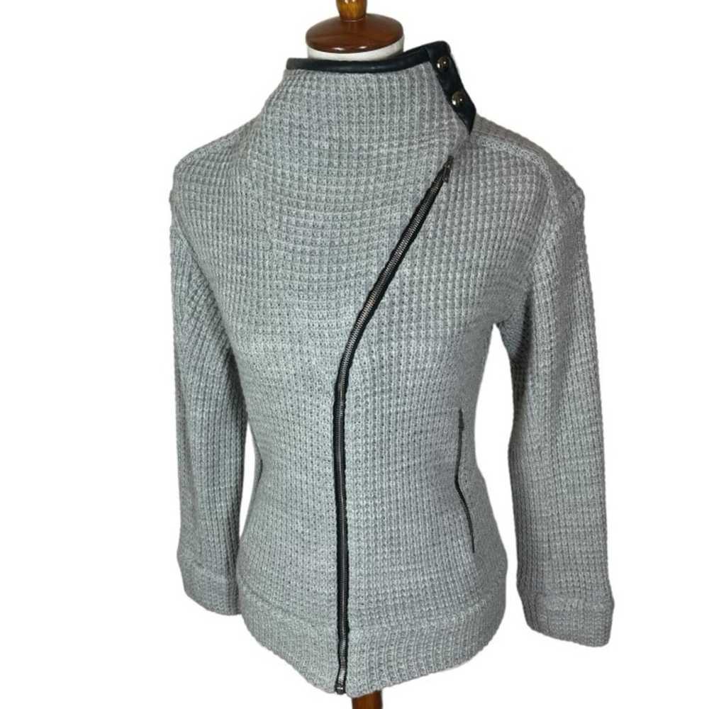 IRO Chelane Leather Trimmed Grey Knit Mock Neck Z… - image 2