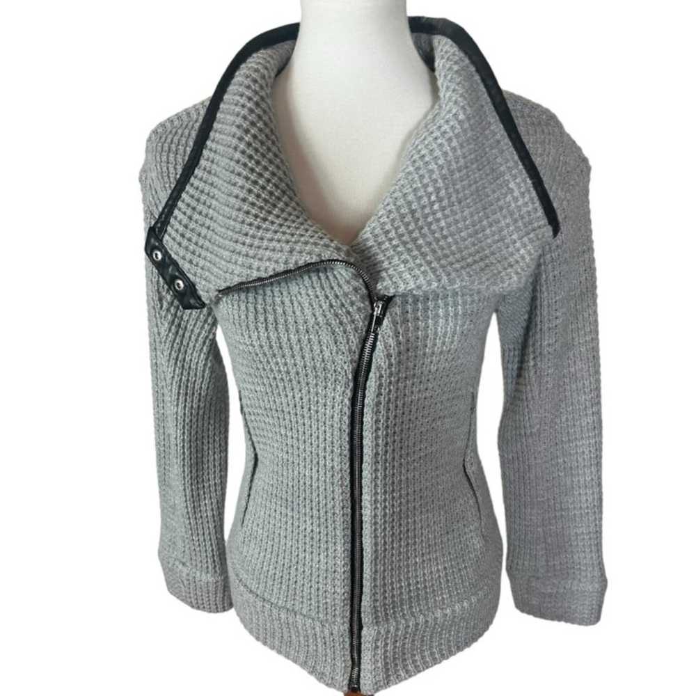 IRO Chelane Leather Trimmed Grey Knit Mock Neck Z… - image 3
