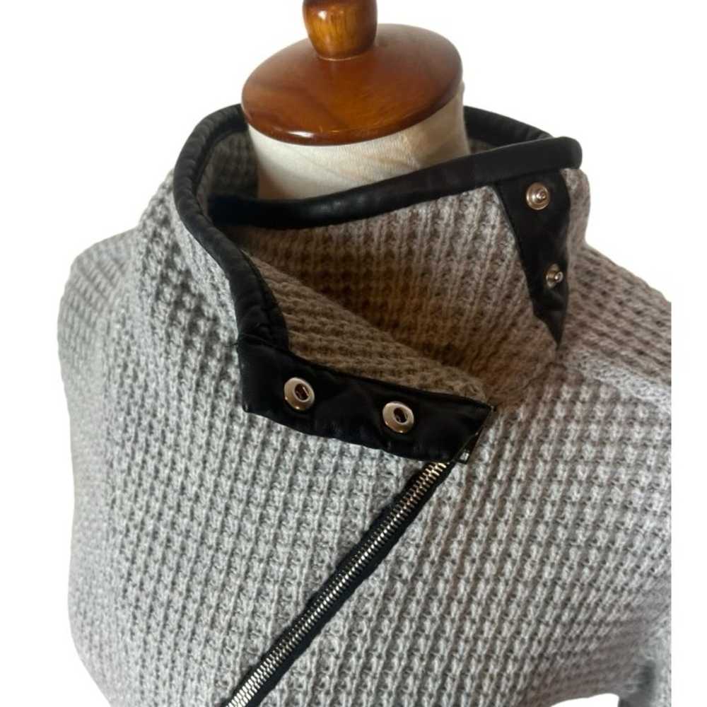 IRO Chelane Leather Trimmed Grey Knit Mock Neck Z… - image 5