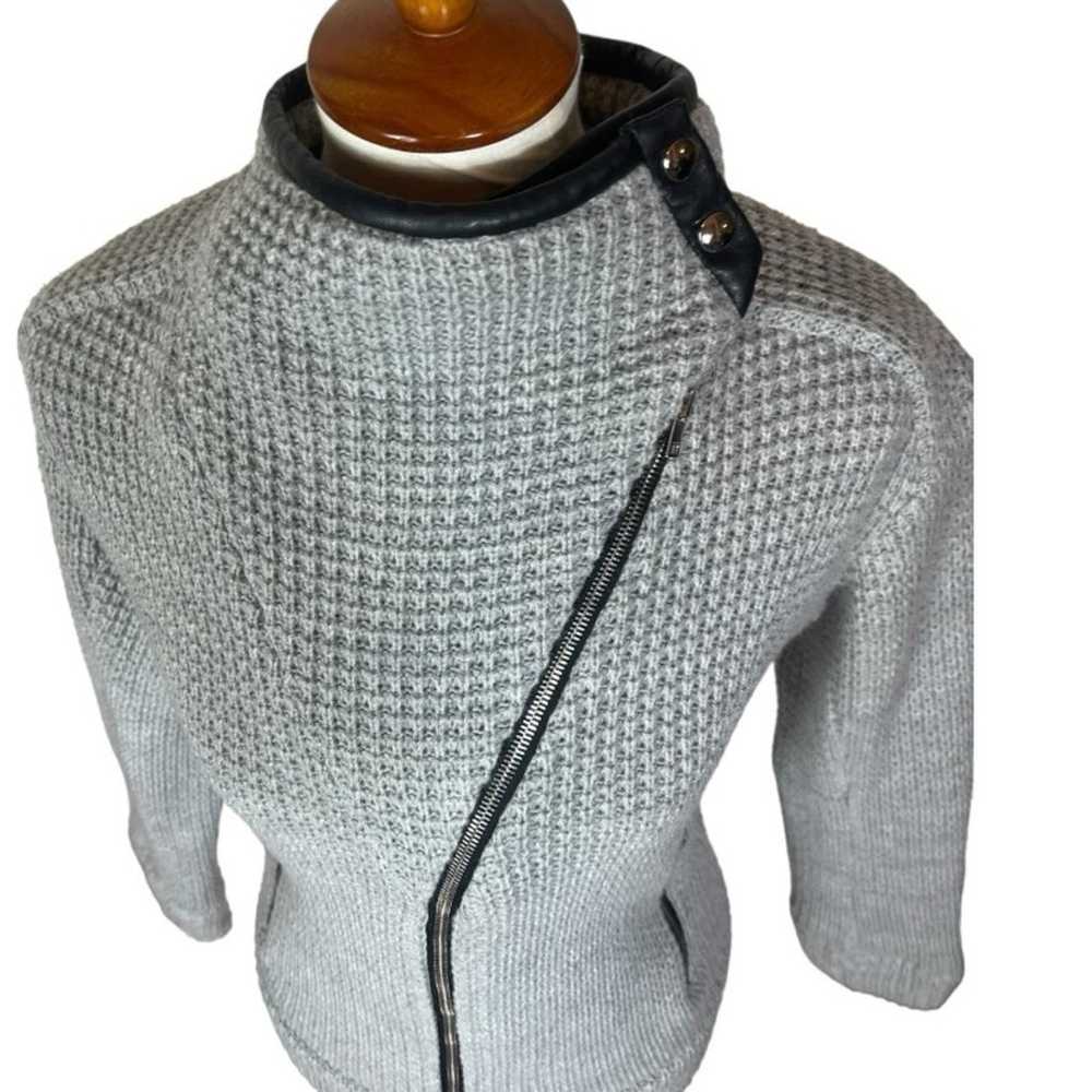 IRO Chelane Leather Trimmed Grey Knit Mock Neck Z… - image 7