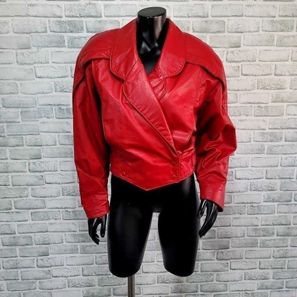 Vintage 80s Comint S Red Leather Cropped Jacket D… - image 12