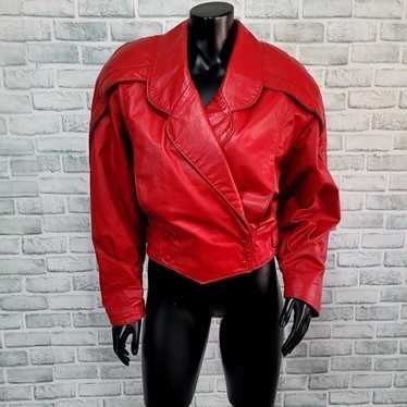 Vintage 80s Comint S Red Leather Cropped Jacket D… - image 1