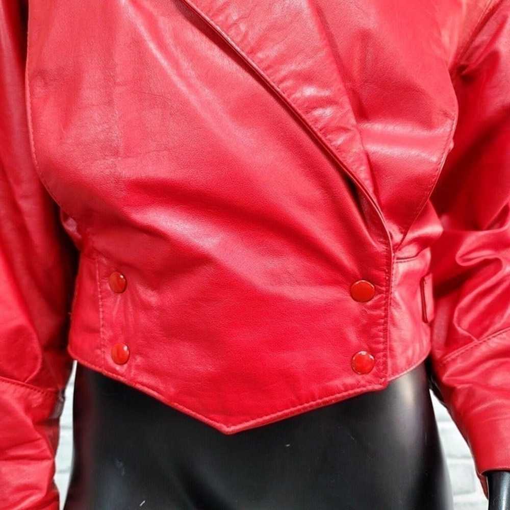 Vintage 80s Comint S Red Leather Cropped Jacket D… - image 2