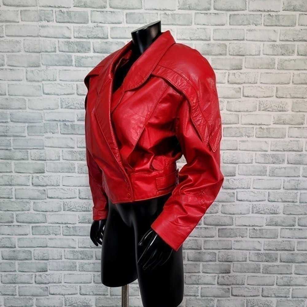 Vintage 80s Comint S Red Leather Cropped Jacket D… - image 3