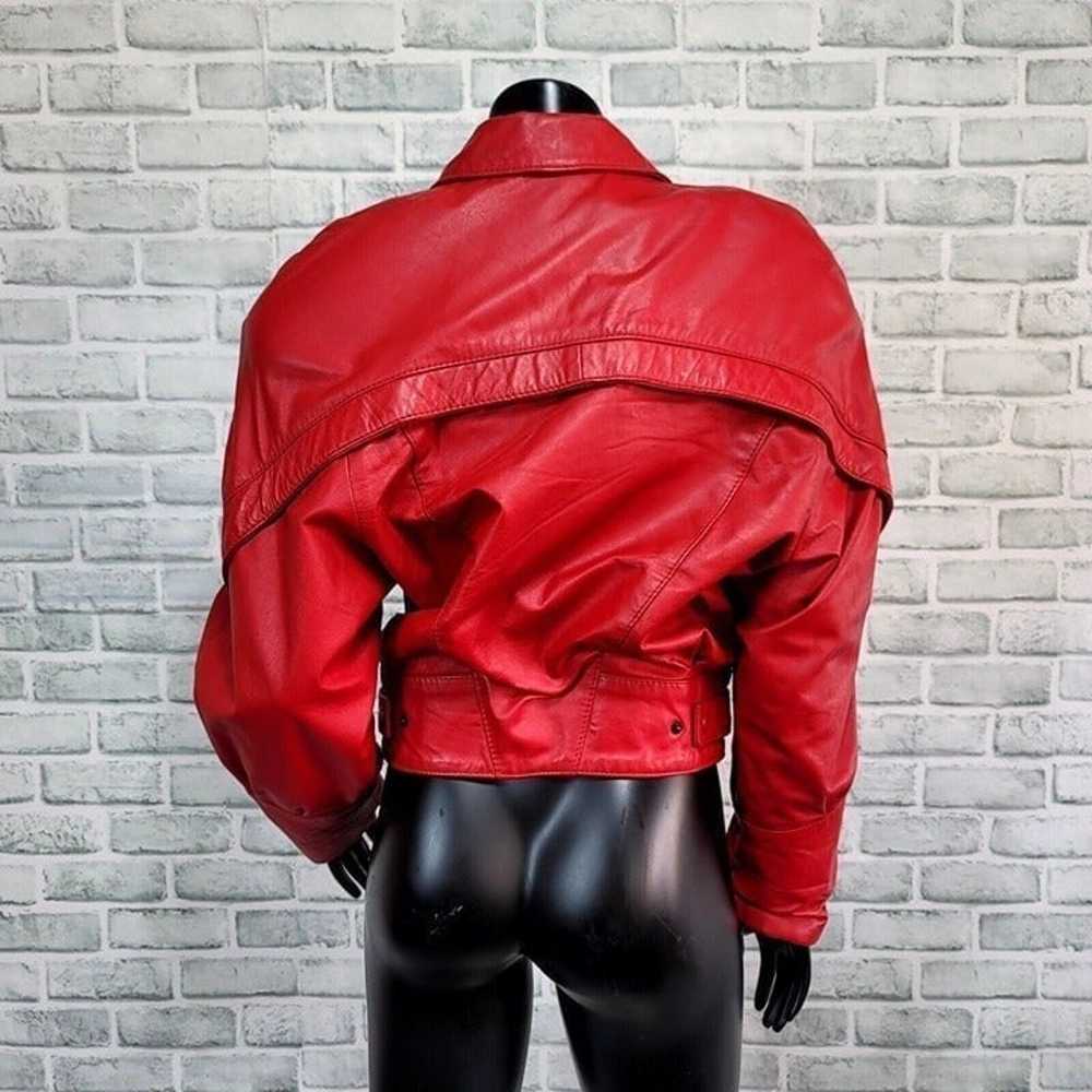 Vintage 80s Comint S Red Leather Cropped Jacket D… - image 4