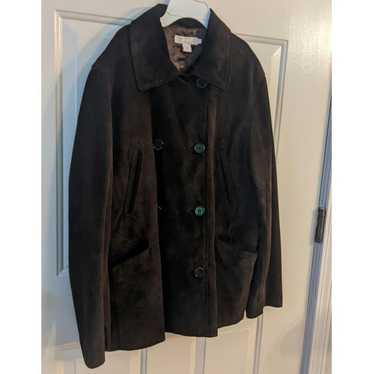 J Crew Leather Suede Dark Brown Double Breasted Wo