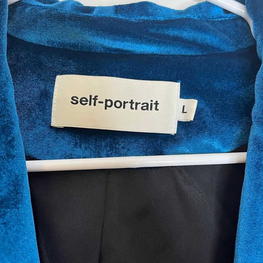 Self Portrait Blue Velvet Shawl Blazer Size Large - image 9