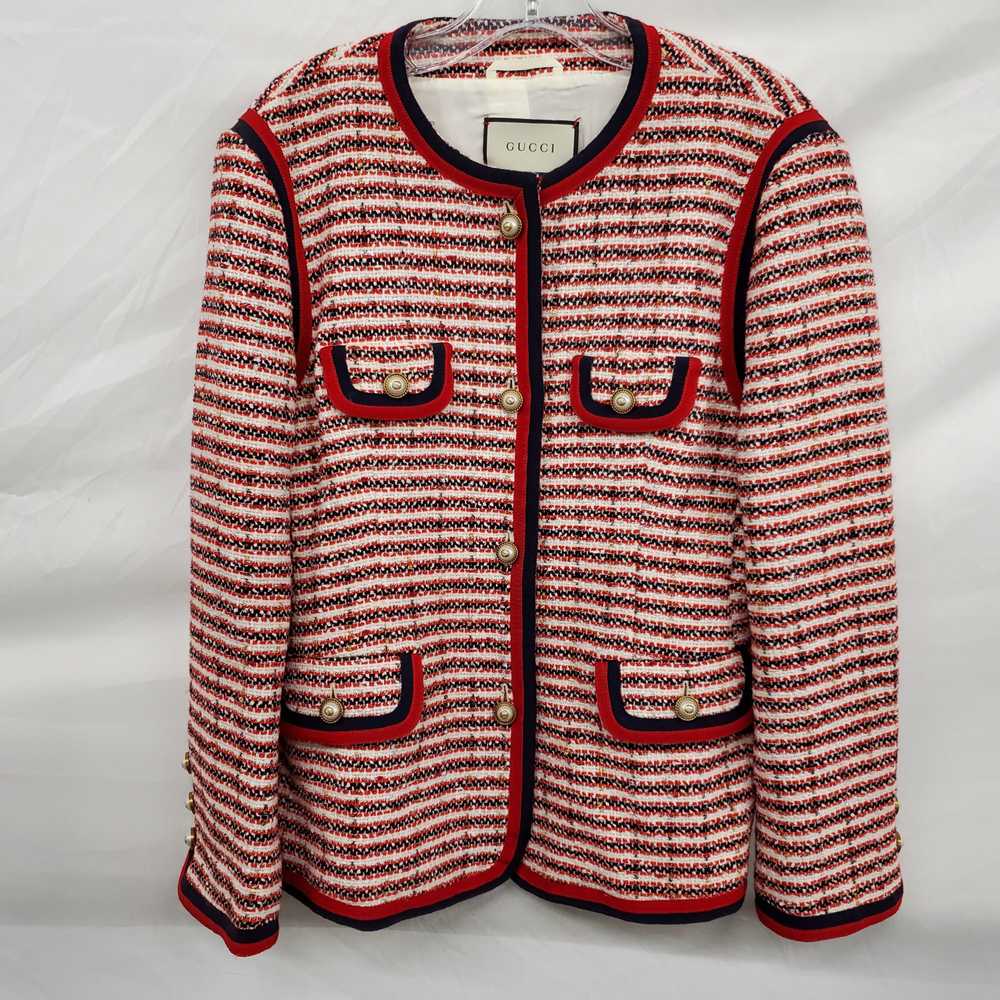 Gucci Women's Red Striped Tweed Wool Evening Jack… - image 1
