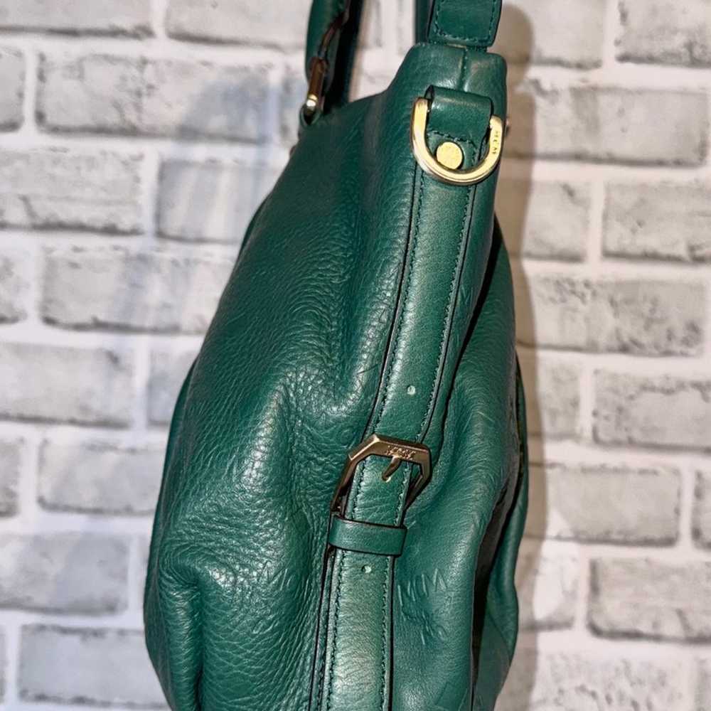 MCM EUC Monogram Green Leather Zip Tote - image 2