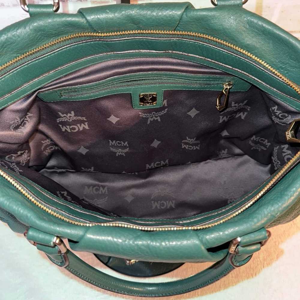 MCM EUC Monogram Green Leather Zip Tote - image 6