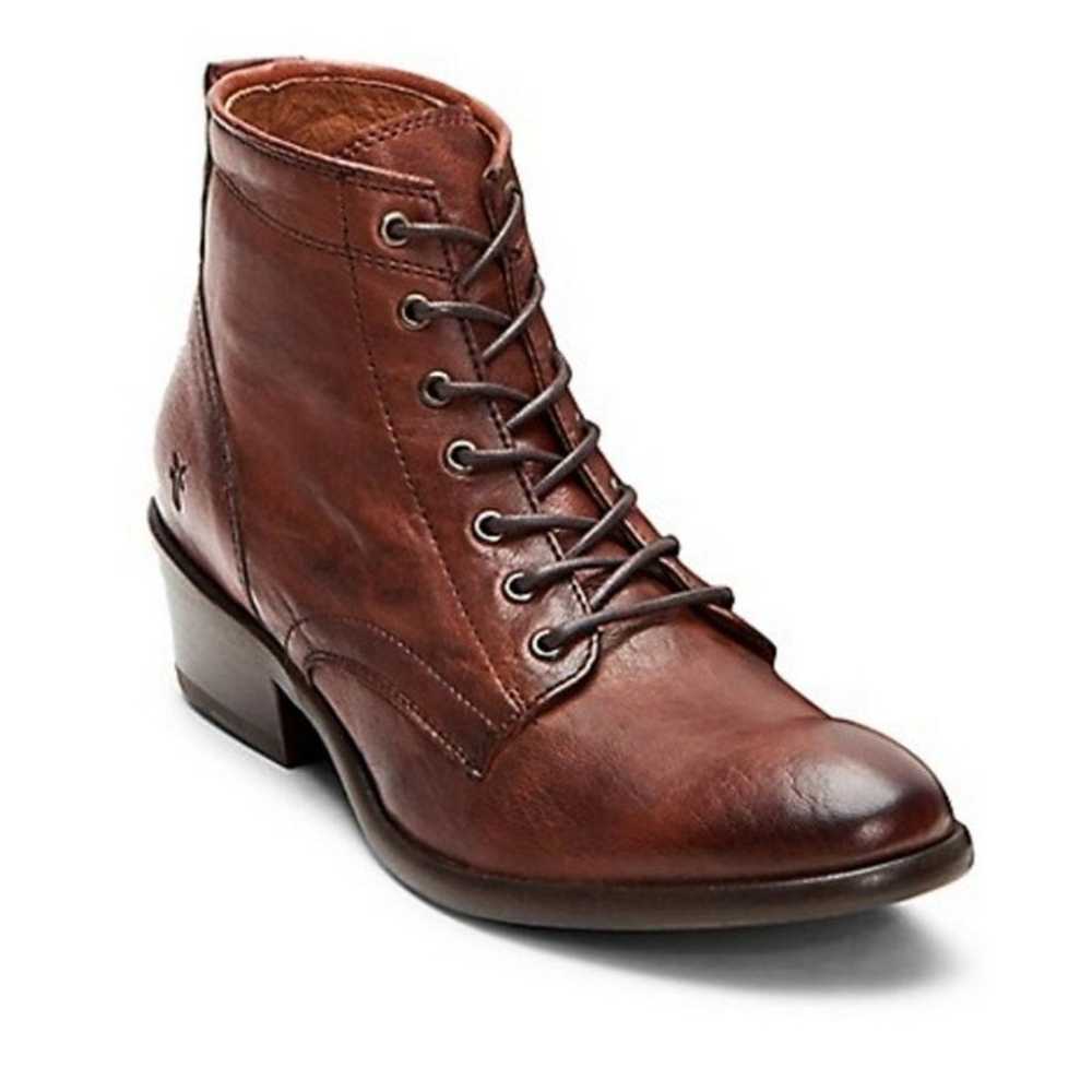 Frye Carson Lace Up Ankle Boots 7.5M Brown Cognac… - image 2