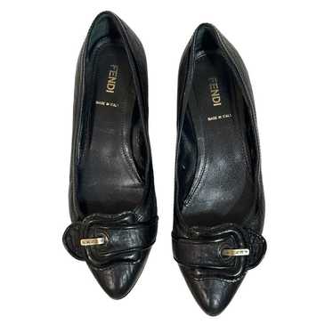 Fendi black leather point toe flat with patent bu… - image 1