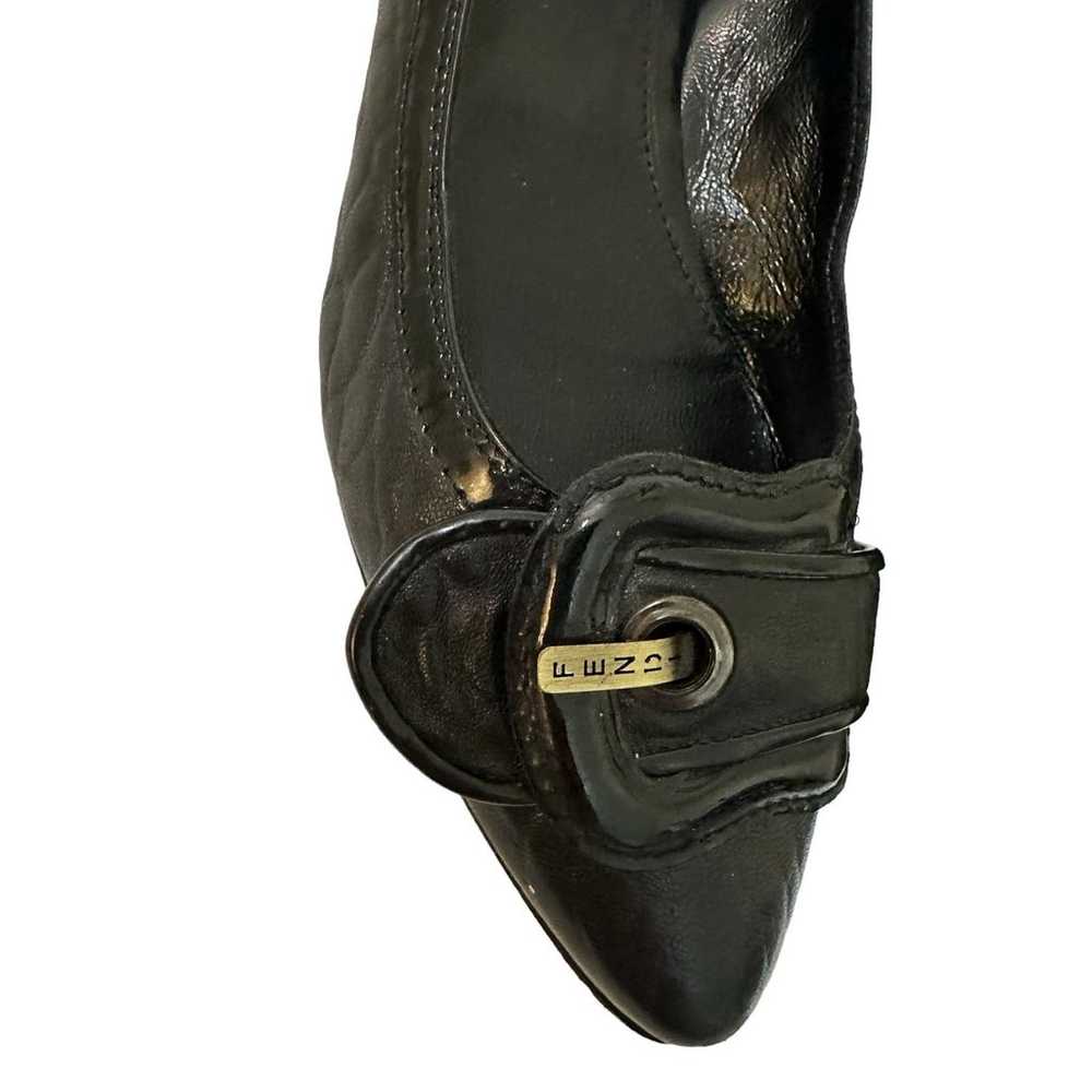 Fendi black leather point toe flat with patent bu… - image 3