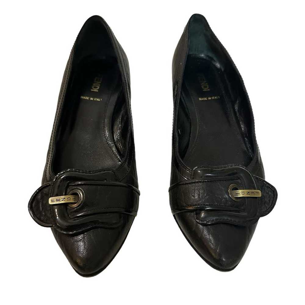 Fendi black leather point toe flat with patent bu… - image 4