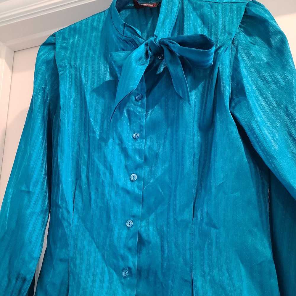 Teal button down 70s button down shirt blue butto… - image 10