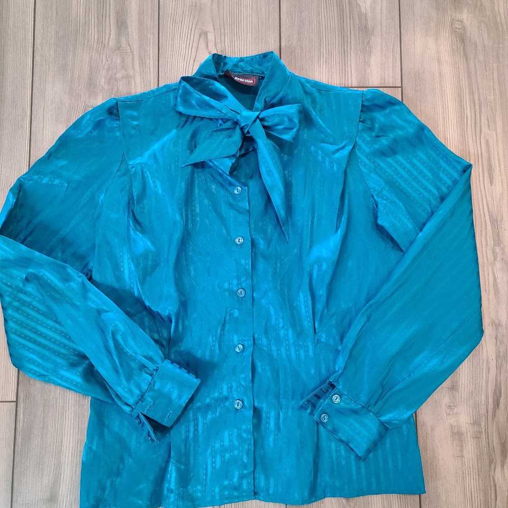 Teal button down 70s button down shirt blue butto… - image 2