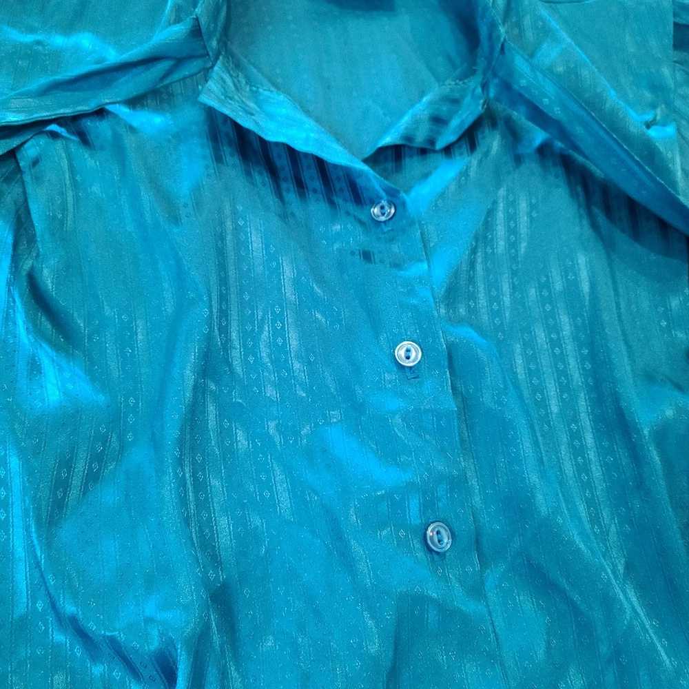 Teal button down 70s button down shirt blue butto… - image 3