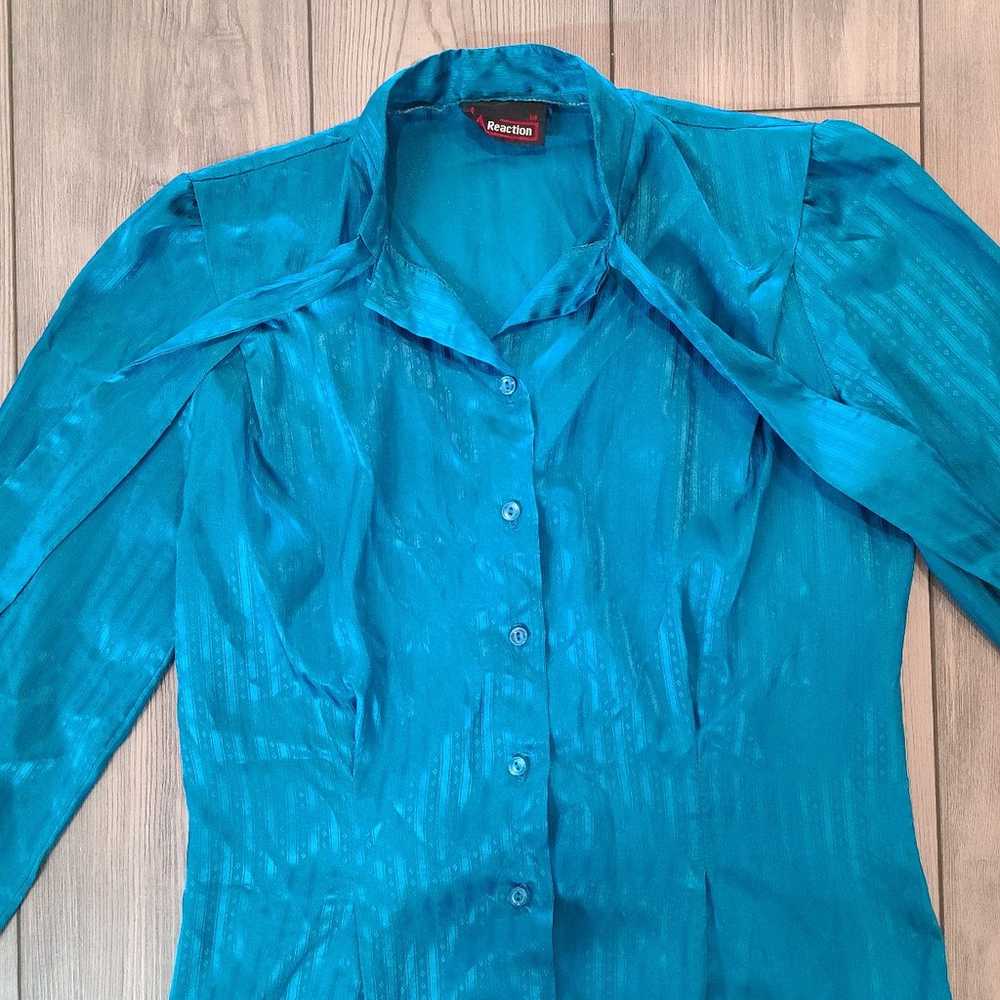 Teal button down 70s button down shirt blue butto… - image 4