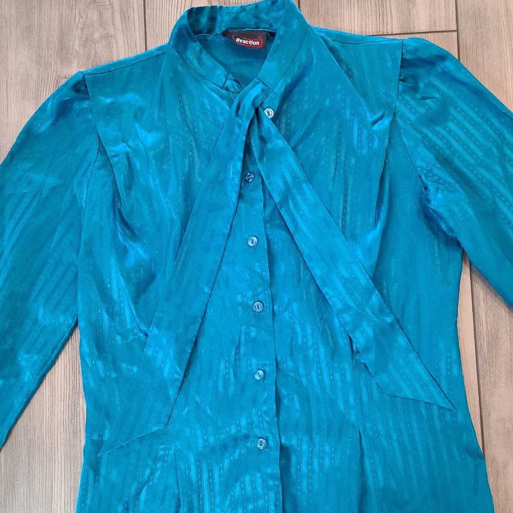 Teal button down 70s button down shirt blue butto… - image 5