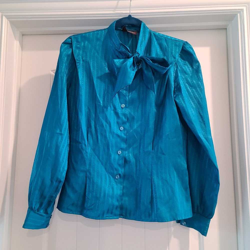 Teal button down 70s button down shirt blue butto… - image 9