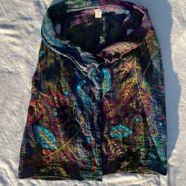 Hippie boho wool embroidered vibrant cardigan 100… - image 1
